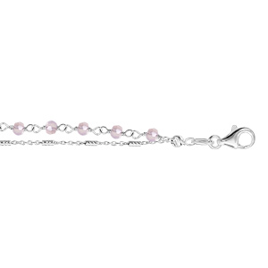 Bracelet en argent rhodi double chane perles rose clair 16cm + 3cm - Vue 1