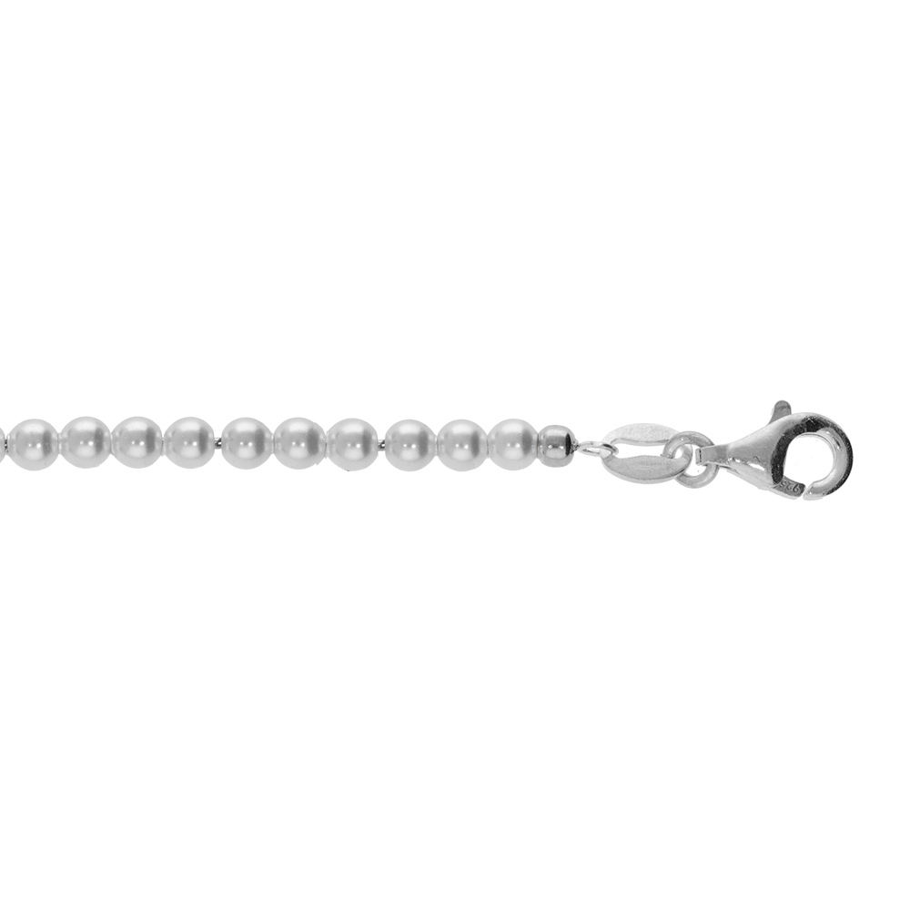 Bracelet en argent rhodi� en perles blanche de synth�se 3mm longueur 15.5+3cm - Vue 1