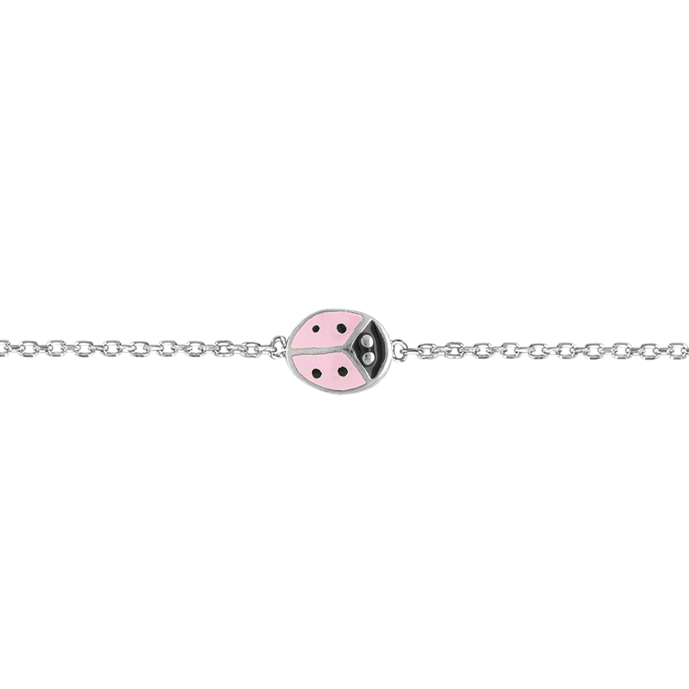 Bracelet en argent rhodi� enfant coccinelle rose - 16cm r�glable 14 - Vue 1