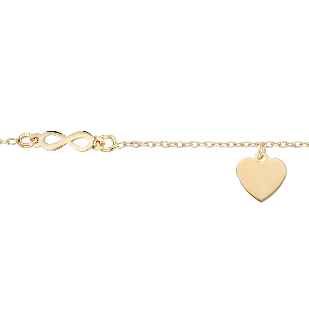 Bracelet en argent rhodi� et dorure jaune cha�ne avec pampille coeur et infini 16+3cm - Vue 1