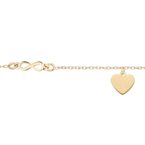 Bracelet en argent rhodi et dorure jaune chane avec pampille coeur et infini 16+3cm - Vue 1