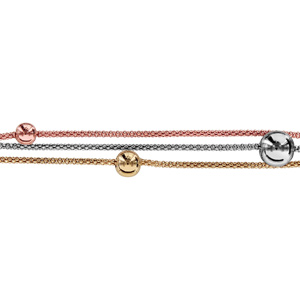 Bracelet en argent rhodi et dorure jaune et rose 3 chanes rondes, 1 de chaque couleur - longueur 16cm + 3cm de rallonge - Vue 1