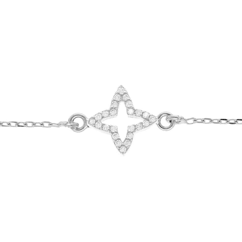Bracelet en argent rhodi� etoile orn�e d\'oxydes blancs sertis - 15+3 cm - Vue 1