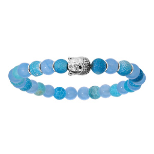 Bracelet en argent rhodi extensible avec boules quartz bleu clair et tte de Bouddha - Vue 1