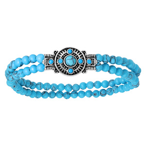 Bracelet en argent rhodié extensible motif éthnique avec boules turquoises de synthése - Vue 1