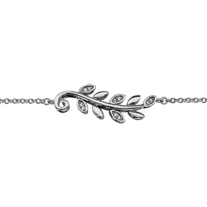 Bracelet en argent rhodié feuillage lisse et oxydes blancs 16cm + 2cm - Vue 1