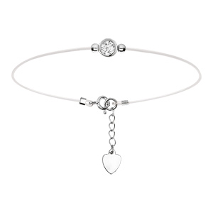 Bracelet en argent rhodié fil nylon avec1 oxyde blanc serti clos 5mm 16+3cm - Vue 1