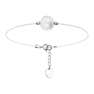 Bracelet en argent rhodi fil transparent avec perle d\'eau douce longueur 18+4cm - Vue 1
