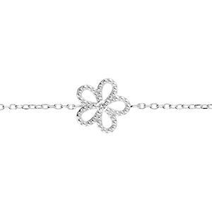 Bracelet en argent rhodi fleur ajoure pare d'oxyde blanc -15+3cm