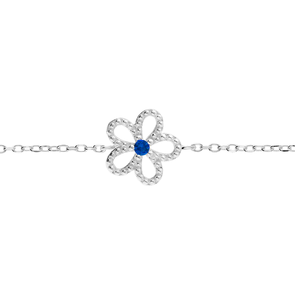 Bracelet en argent rhodi� fleur ajour�e par�e d\'oxyde bleu -15+3cm - Vue 1