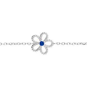 Bracelet en argent rhodi fleur ajoure pare d\'oxyde bleu -15+3cm - Vue 1