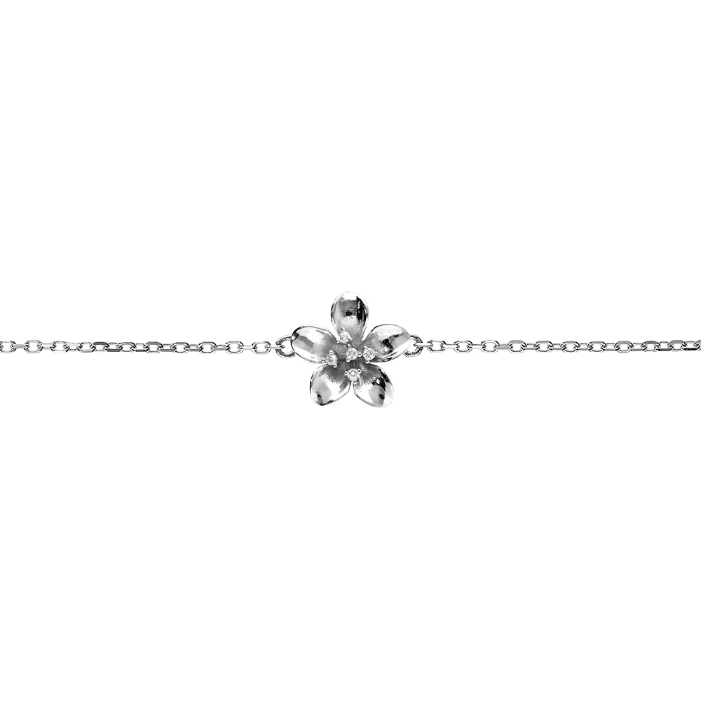 Bracelet en argent rhodi� fleur et oxydes blancs sertis 16+3cm - Vue 1