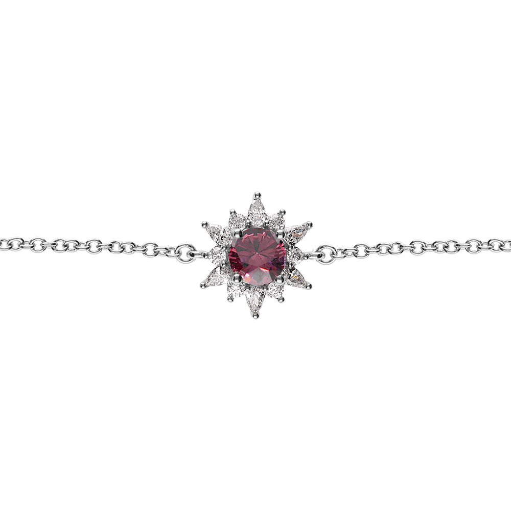 Bracelet en argent rhodi fleur oxyde rose et contour oxydes blancs 16+2cm - Vue 1