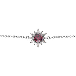 Bracelet en argent rhodié fleur oxyde rose et contour oxydes blancs 16+2cm - Vue 1