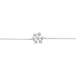 Bracelet en argent rhodi flocon de neige d\'oxydes blancs -16+3cm - Vue 1