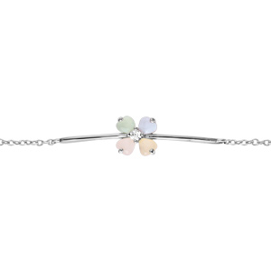 Bracelet en argent rhodi forme chane avec fleur en verre opaque pastel 16+2cm - Vue 1