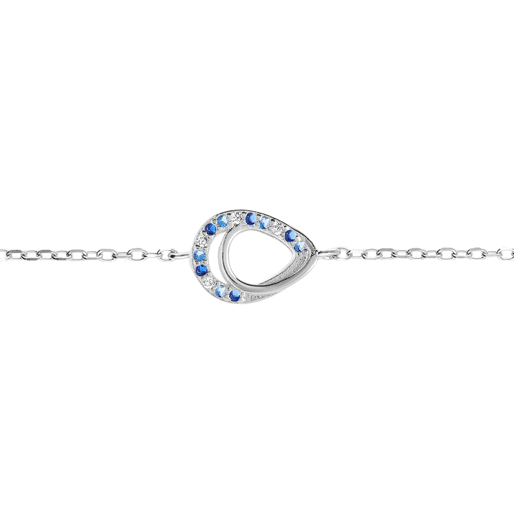 Bracelet en argent rhodi� goutte avec oxydes bleus et blancs sertis - 15+3cm - Vue 1