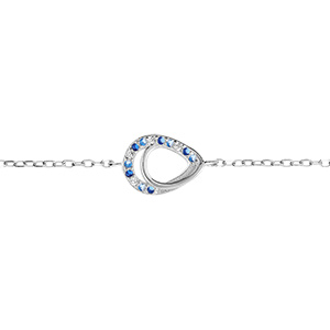 Bracelet en argent rhodi goutte avec oxydes bleus et blancs sertis - 15+3cm - Vue 1