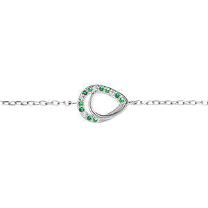 Bracelet en argent rhodi goutte avec oxydes verts et blancs sertis - 15+3cm