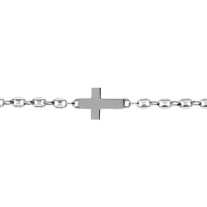 Bracelet en argent rhodié grain de café avec croix plate lisse - 19cm - Vue 1