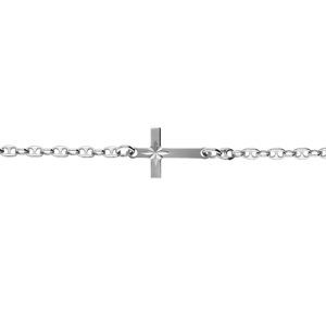Bracelet en argent rhodié grain de café avec croix plate lisse diamantée etoilée - 17cm - Vue 1