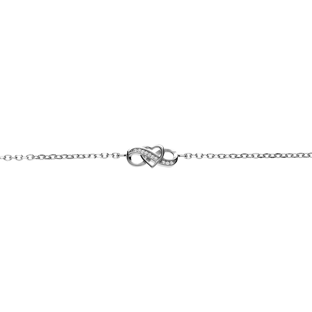Bracelet en argent rhodi� infini et coeur entrelac�s et oxydes blancs sertis 16.5+3cm - Vue 1