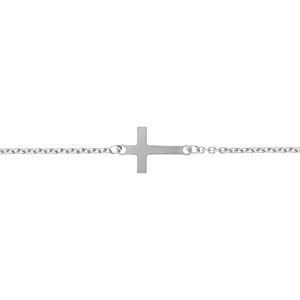 Bracelet en argent rhodié maille forcat avec croix plate lisse - 18cm - Vue 1