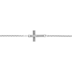 Bracelet en argent rhodié maille forcat avec croix plate lisse diamanté etoilée  - 18cm - Vue 1