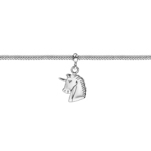 Bracelet en argent rhodié maille milanaise pampille tête de licorne 16cm + 3cm - Vue 1
