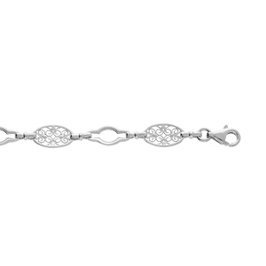 Bracelet en argent rhodi maille ovale motif filigrane 16+3cm - Vue 1