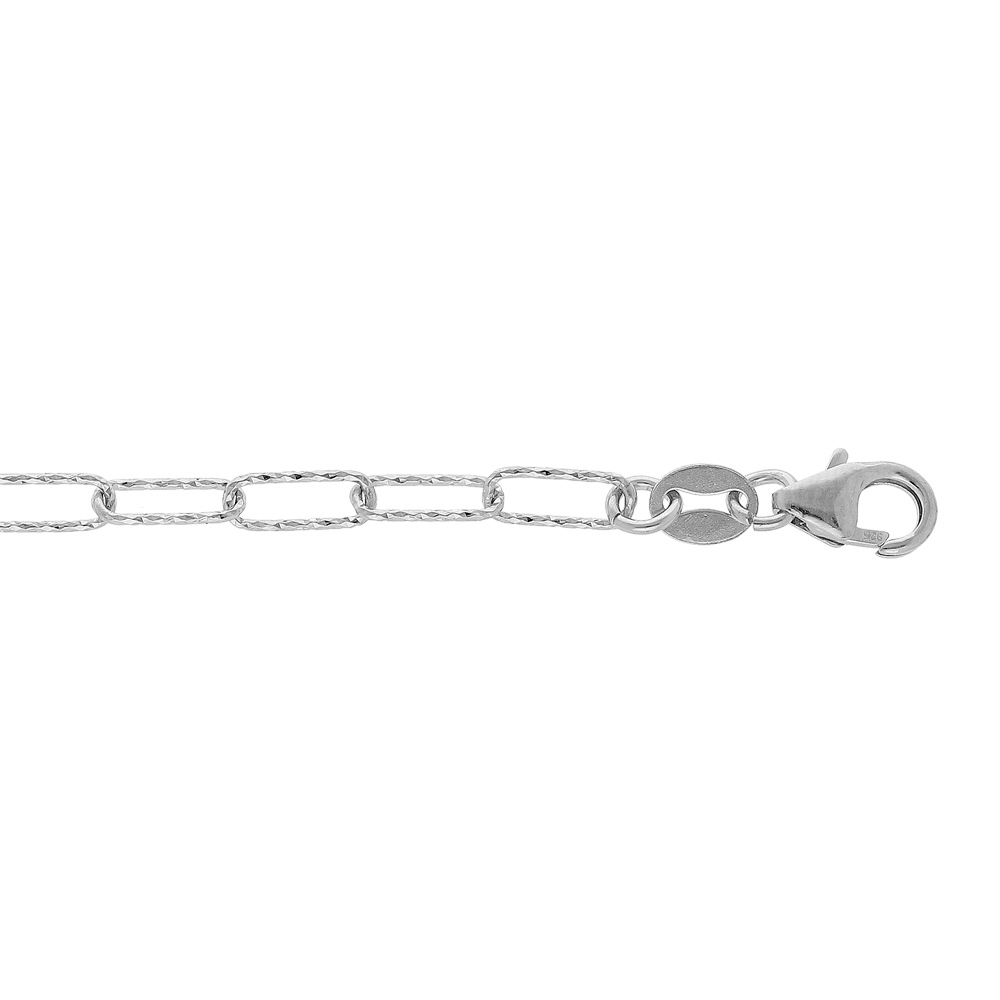 Bracelet en argent rhodi� maille rectangulaire fine diamant�e 16+3cm - Vue 1