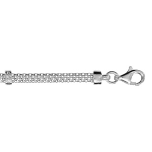 Bracelet en argent rhodi mailles ajoures avec 5 motifs orns d\'oxydes blancs sertis - longueur 16cm + 3cm de rallonge - Vue 1