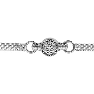 Bracelet en argent rhodi mailles ajoures avec rond pav d\'oxydes blancs sertis au milieu - longueur 16cm + 3cm de rallonge - Vue 1
