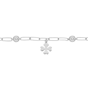 Bracelet en argent rhodi mailles rectangulaires et pampille trfle 16+3cm - Vue 1
