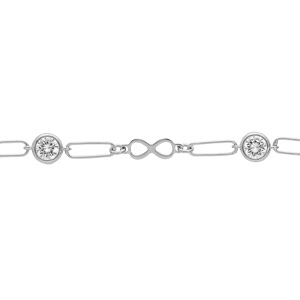 Bracelet en argent rhodi mailles rectangulaires motif infini et 2 oxydes blancs 16+3cm - Vue 1