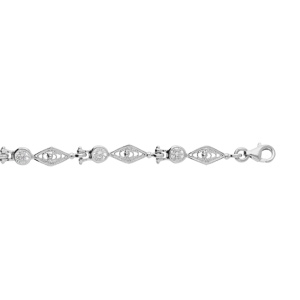 Bracelet en argent rhodi maillons filigrane losange et oxydes blancs 16+3cm - Vue 1