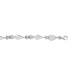 Bracelet en argent rhodi maillons filigranes et oxydes blancs 16+3cm - Vue 1