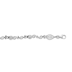 Bracelet en argent rhodi maillons motifs filigranes et oxydes blancs 16+3cm - Vue 1