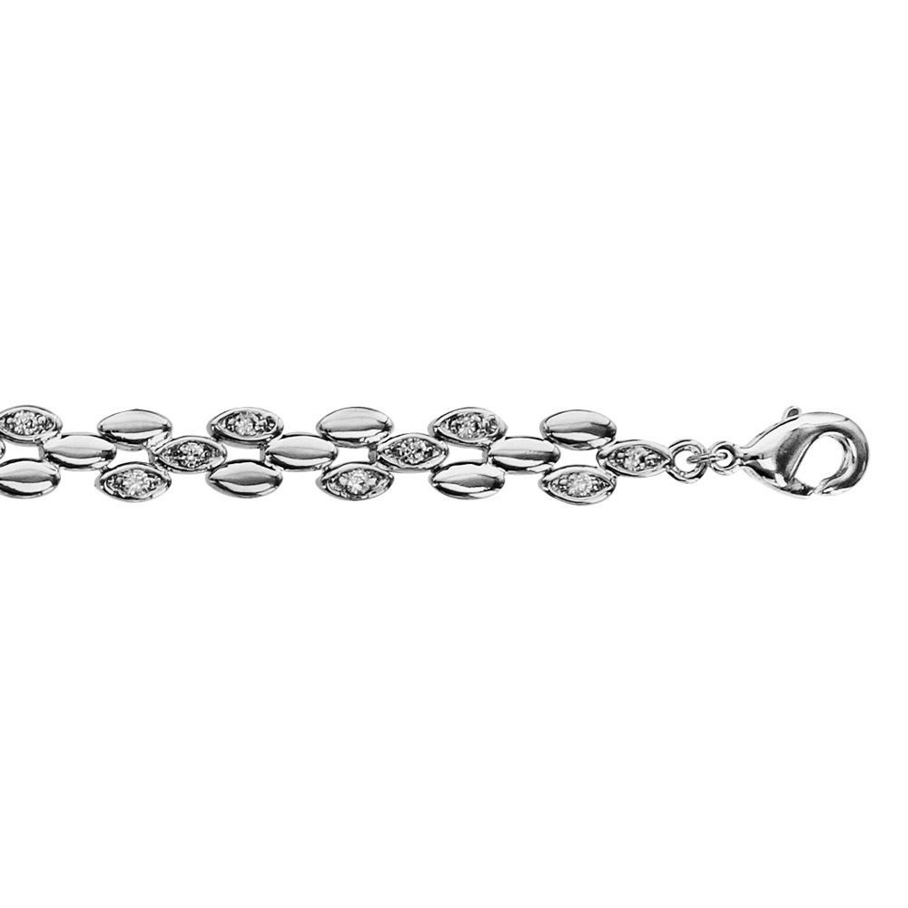 Bracelet en argent rhodi� massif oxydes blancs sertis 16,5cm + 3cm - Vue 1