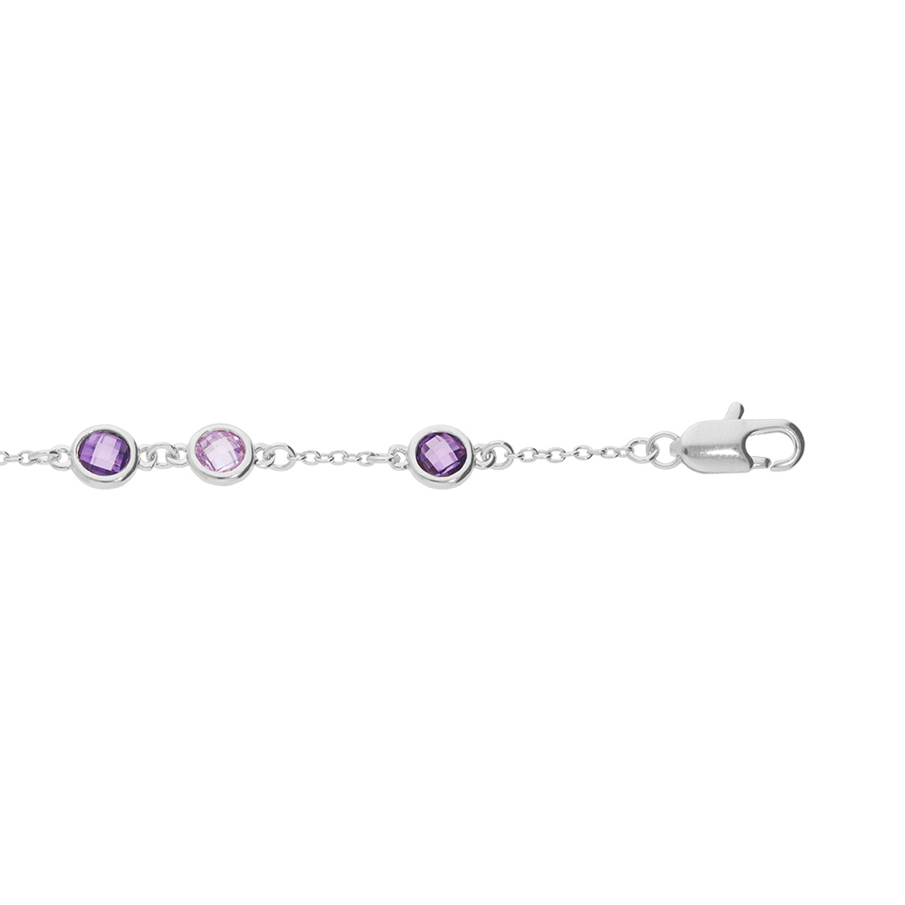 Bracelet en argent rhodi� massif tutti frutti cha�ne avec oxydes ronds violets 16+3cm - Vue 1