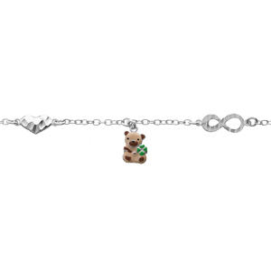 Bracelet en argent rhodi motif chane avec infini et coeur avec pampille ourson 12,5+3cm - Vue 1