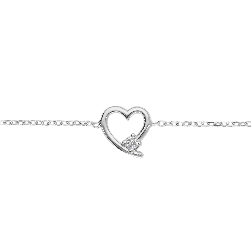 Bracelet en argent rhodi� motif coeur avec un oxyde blanc serti  - 16+3cm - Vue 1