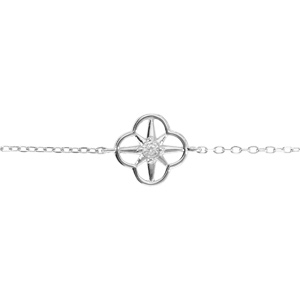 Bracelet en argent rhodi motif fleur avec un oyyde blanc central serti  - 16+2cm - Vue 1