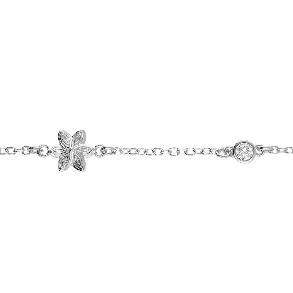 Bracelet en argent rhodi� motif fleur et un  oxyde blanc serti - 16+3cm - Vue 1