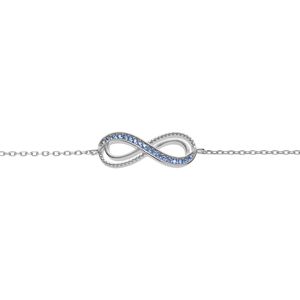 Bracelet en argent rhodi� motif infini ajour� avec oxydes bleu clair sertis 16+3cm - Vue 1