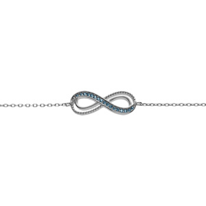Bracelet en argent rhodi motif infini ajour avec oxydes bleu clair sertis 16+3cm - Vue 1