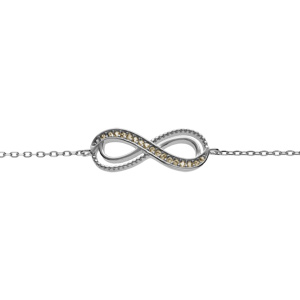 Bracelet en argent rhodi motif infini ajour avec oxydes couleur miel sertis 16+3cm - Vue 1