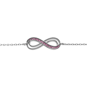 Bracelet en argent rhodi motif infini ajour avec oxydes rose sertis 16+3cm - Vue 1