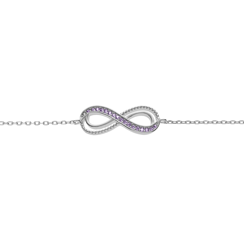 Bracelet en argent rhodi� motif infini ajour� avec oxydes violets sertis 16+3cm - Vue 1