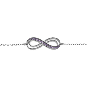 Bracelet en argent rhodi motif infini ajour avec oxydes violets sertis 16+3cm - Vue 1